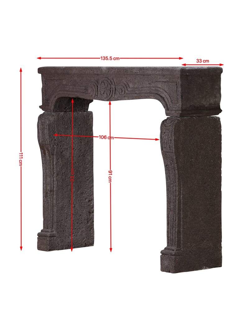 18th Century French Louis XIV Fireplace Mantel in Dark Aubergine Lava Stone – 135.5 cm Wide