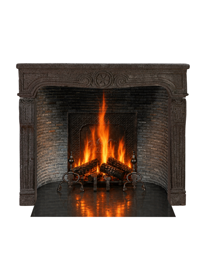 18th Century French Louis XIV Fireplace Mantel in Dark Aubergine Lava Stone – 135.5 cm Wide