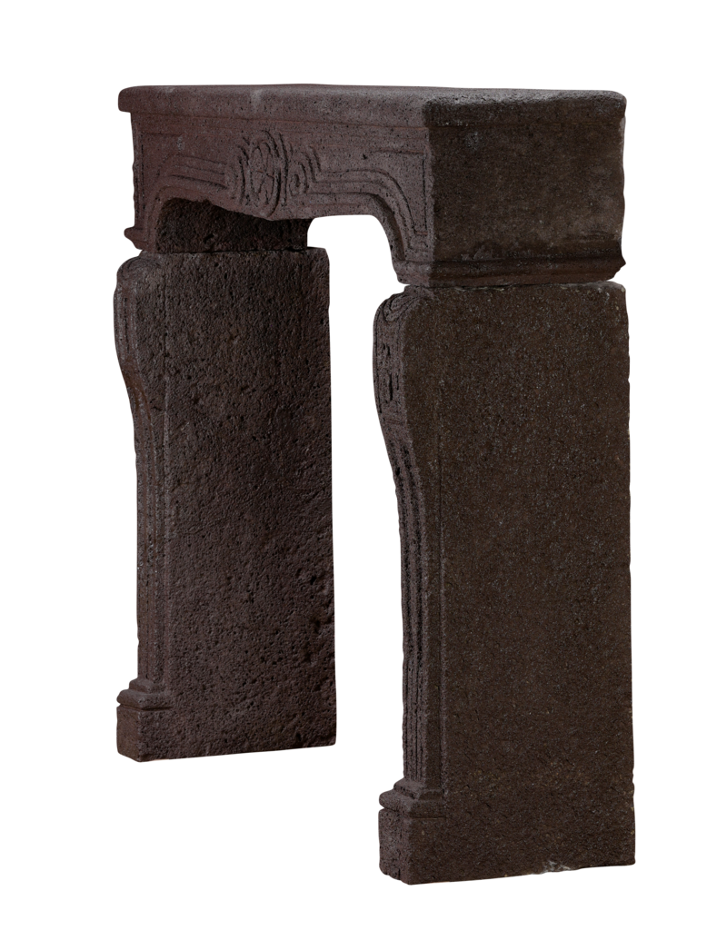 18th Century French Louis XIV Fireplace Mantel in Dark Aubergine Lava Stone – 135.5 cm Wide