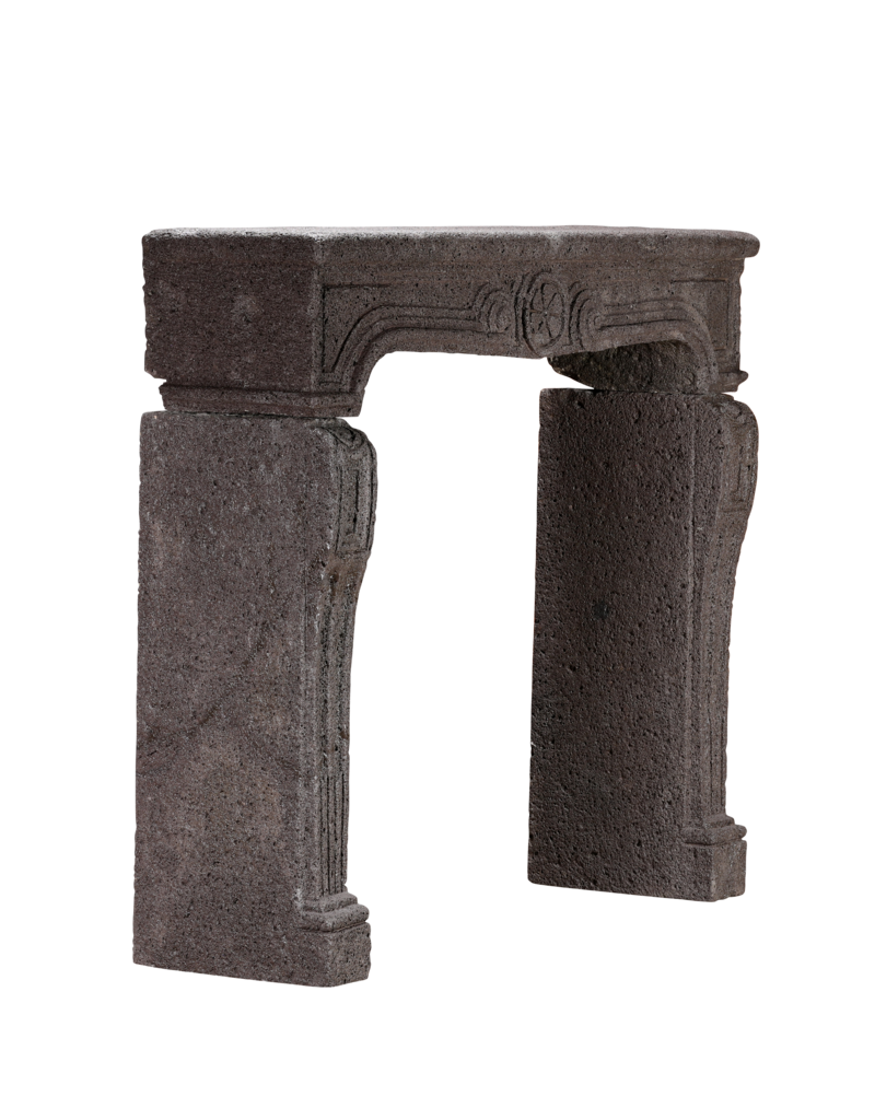 18th Century French Louis XIV Fireplace Mantel in Dark Aubergine Lava Stone – 135.5 cm Wide