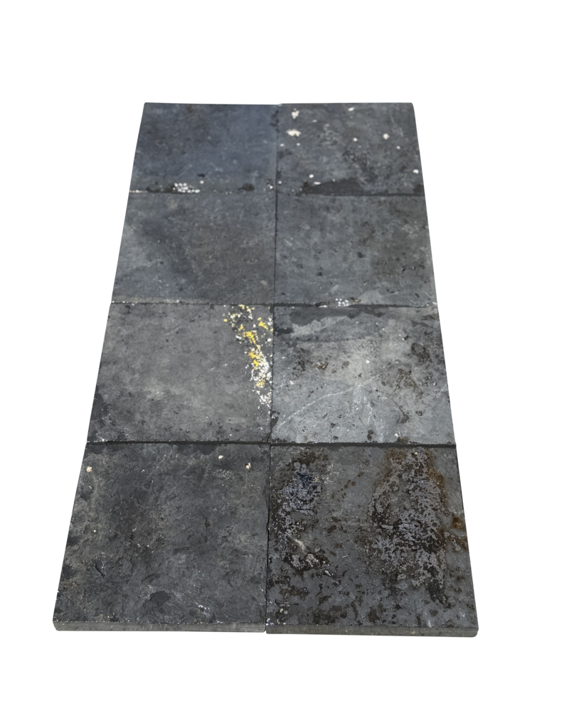 Maison Leon Van den Bogaert Square Black Stone Tiles Recut from Antique Reclaimed Flooring – 20 and 30 cm with Straight Edges