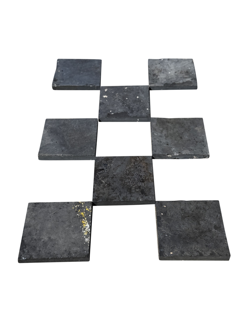 Maison Leon Van den Bogaert Square Black Stone Tiles Recut from Antique Reclaimed Flooring – 20 and 30 cm with Straight Edges