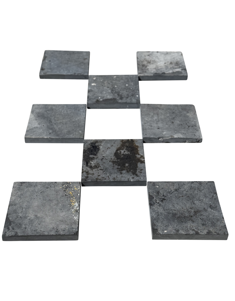 Maison Leon Van den Bogaert Square Black Stone Tiles Recut from Antique Reclaimed Flooring – 20 and 30 cm with Straight Edges