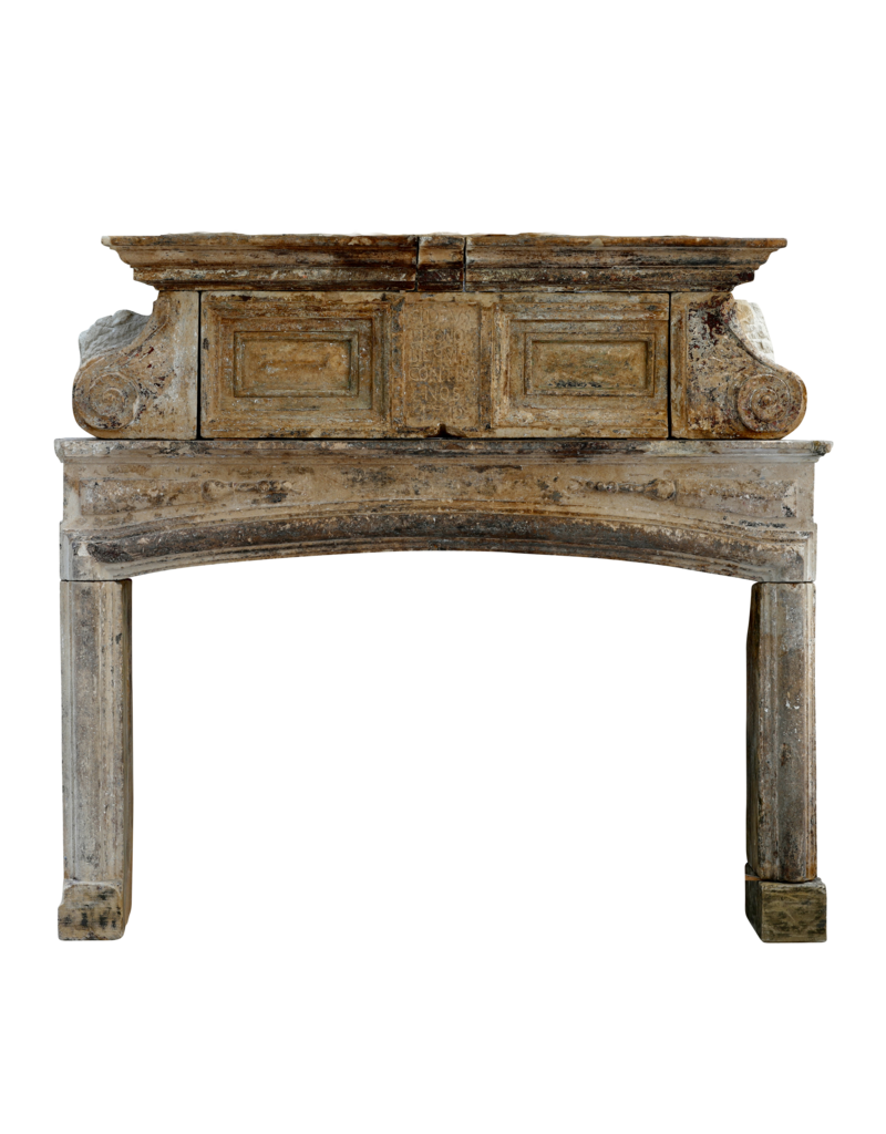 Monumental French Louis XIV Period Château Fireplace Dated 1712 with Latin Inscription and Louis XIII Influence
