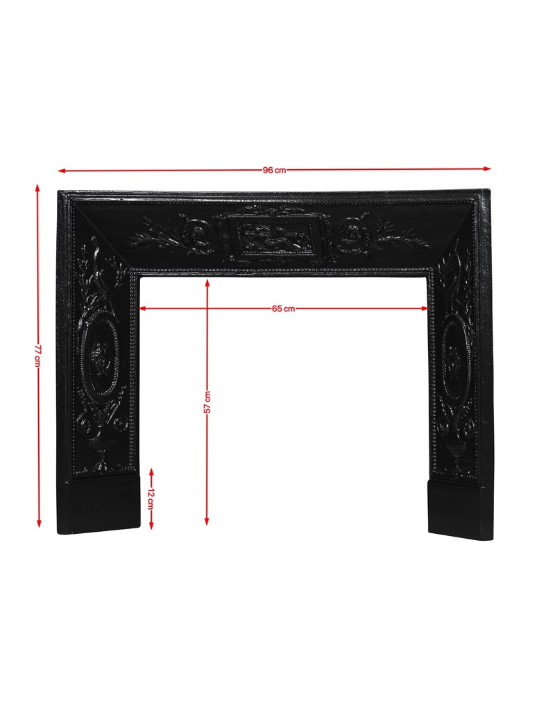 Maison Leon Van den Bogaert Gusseiserner Kamin-Innenrahmen mit Medaillons und Vögeln — 96 cm