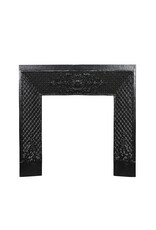 Maison Leon Van den Bogaert Alter Kamininnenrahmen aus Gusseisen mit Blütenrosette – 86 cm