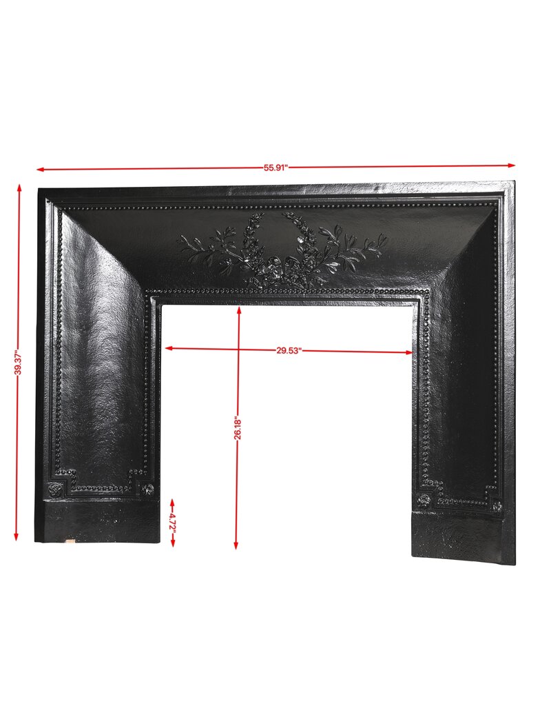 Maison Leon Van den Bogaert Contrecœur ancien en fonte à couronne et bordures perlées – 142 cm