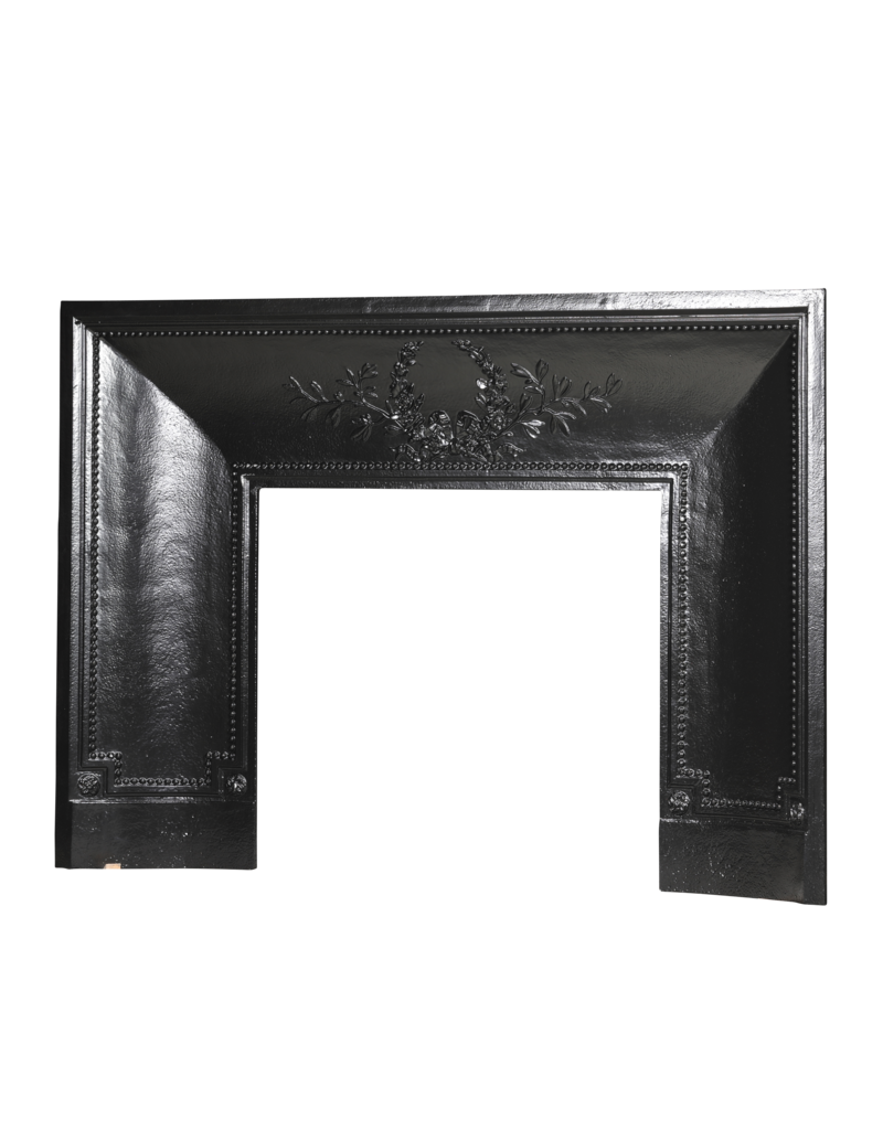 Maison Leon Van den Bogaert Old Cast Iron Fireplace Inner Frame with Wreath and Beading – 142 cm