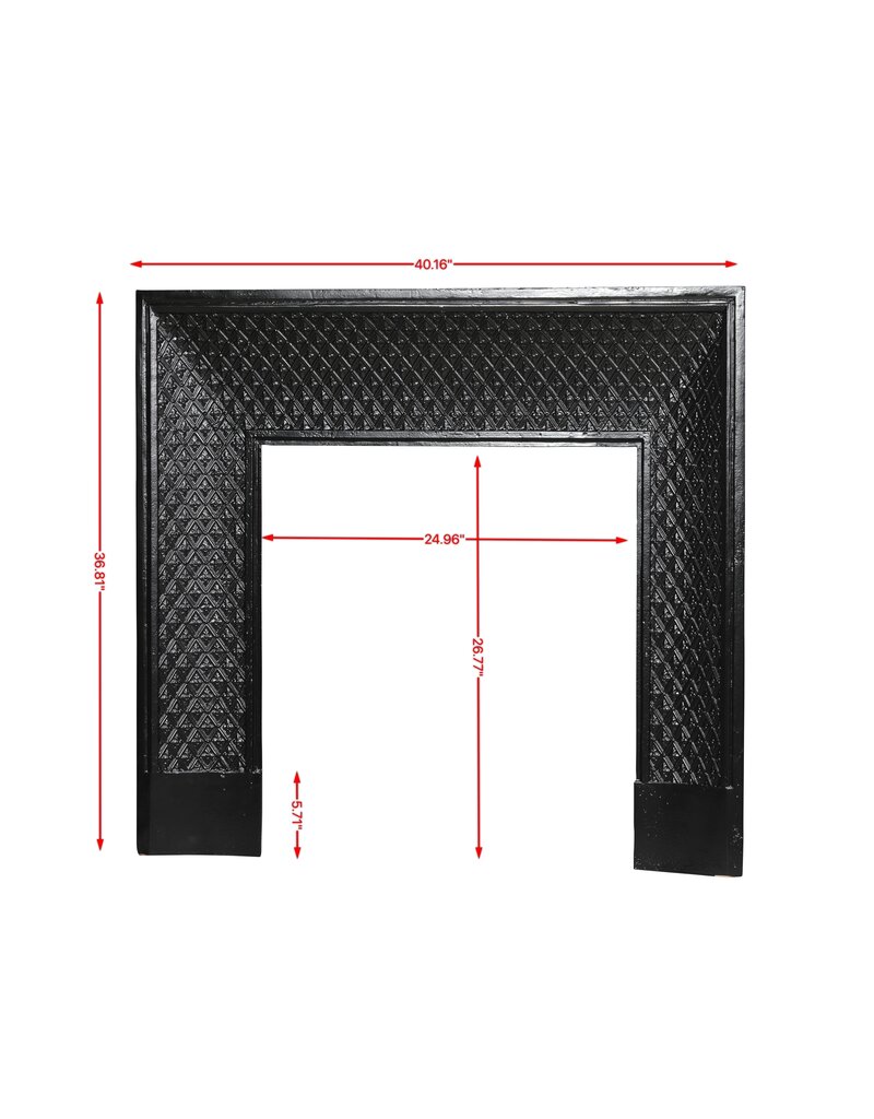 Maison Leon Van den Bogaert Cast Iron Fireplace Inner Frame, 102 cm, with Diamond Pattern