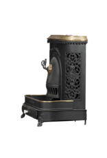 Maison Leon Van den Bogaert Decorative Antique Cast Iron Stove with Brass Trim, Floral Ornament and Ash Drawer