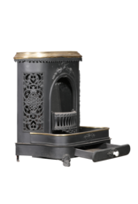 Maison Leon Van den Bogaert Decorative Antique Cast Iron Stove with Brass Trim, Floral Ornament and Ash Drawer