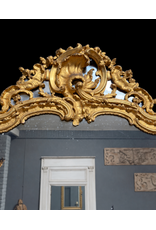 Maison Leon Van den Bogaert Antique French Régence Giltwood Mirror with Original Glass, Rocaille Carving and Rich Golden Patina – 178 cm High