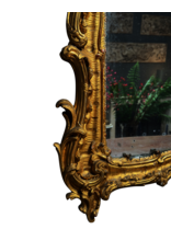 Maison Leon Van den Bogaert Antique French Régence Giltwood Mirror with Original Glass, Rocaille Carving and Rich Golden Patina – 178 cm High
