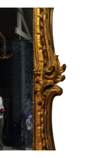 Maison Leon Van den Bogaert Antique French Régence Giltwood Mirror with Original Glass, Rocaille Carving and Rich Golden Patina – 178 cm High
