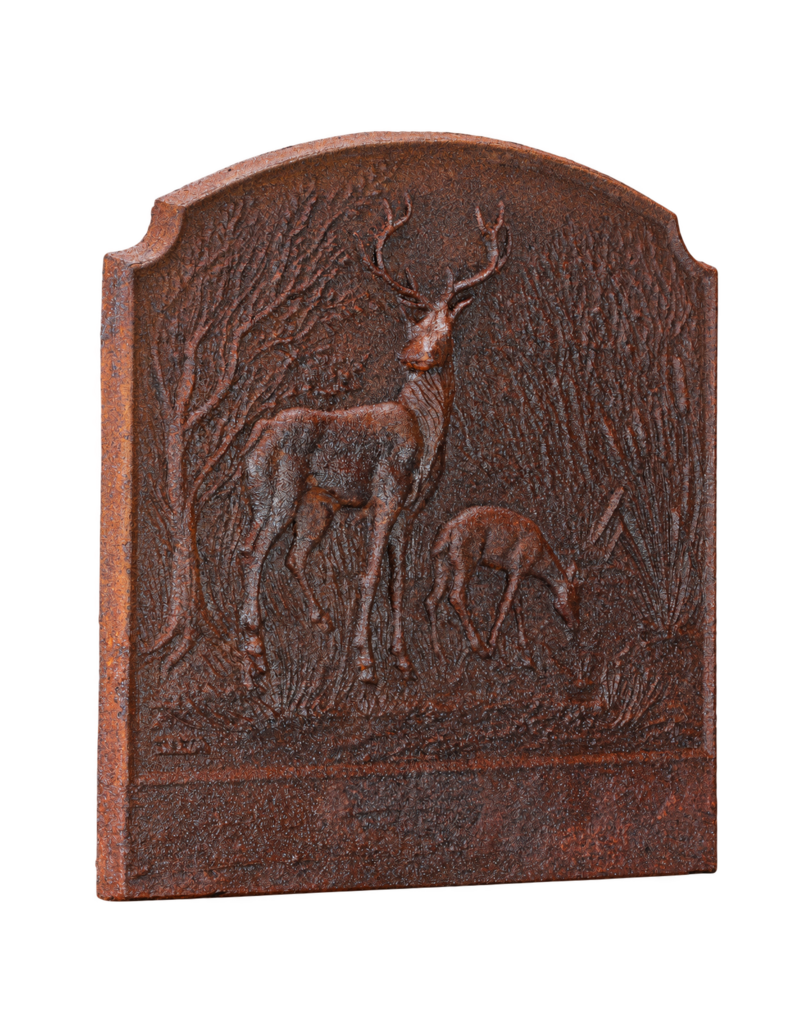 Maison Leon Van den Bogaert Plaque de cheminée en fonte avec cerf et biche – 71 cm x 71 cm