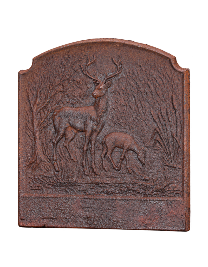 Maison Leon Van den Bogaert Gusseiserne Kaminplatte mit Hirsch und Hirschkuh – 71 cm x 71 cm