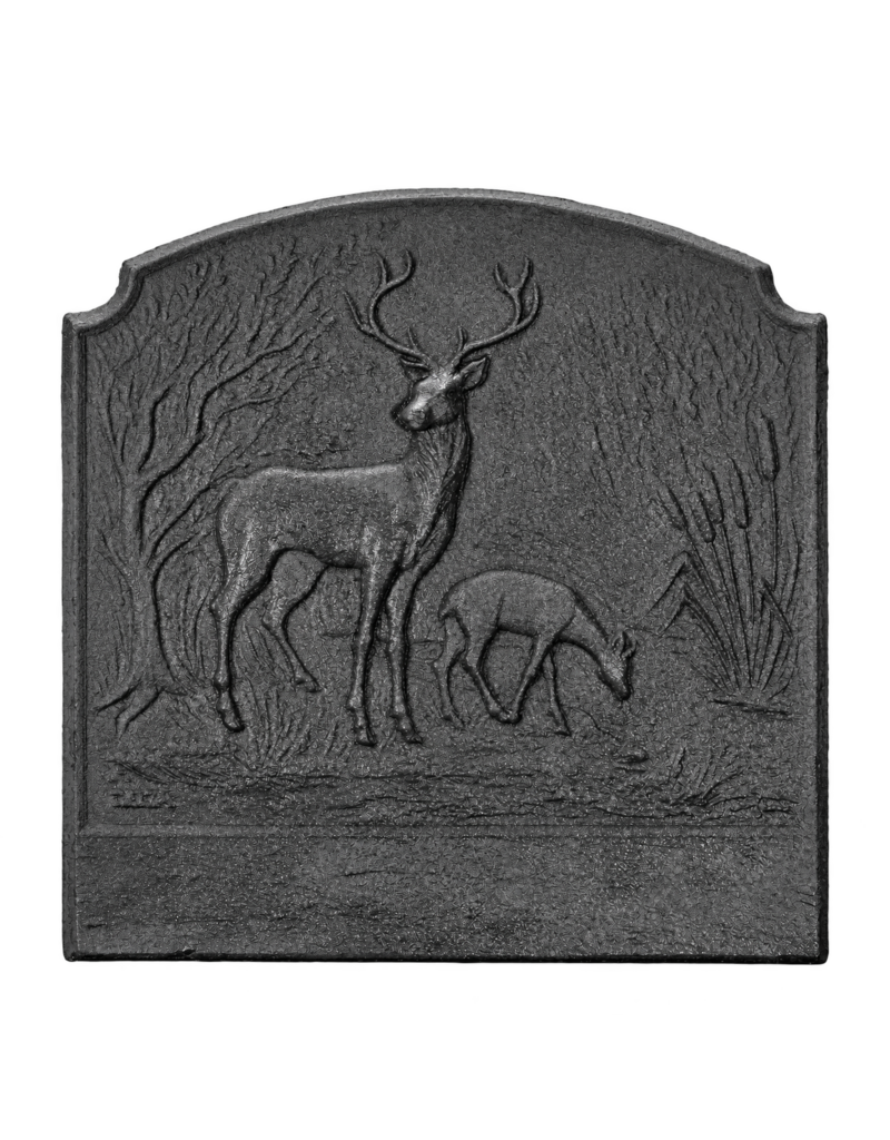 Maison Leon Van den Bogaert Plaque de cheminée en fonte avec cerf et biche – 71 cm x 71 cm