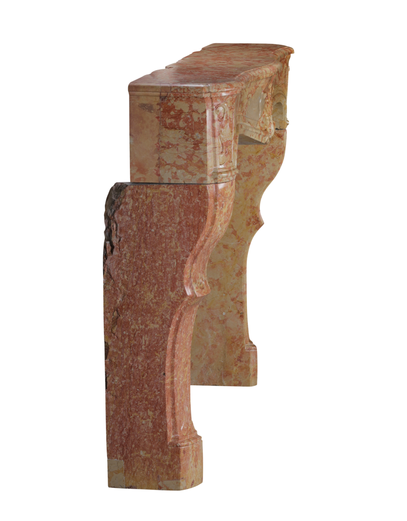 Mid-18th Century French Régence Fireplace Mantel in Burgundy Stone – Sculpted Antique Corner Fireplace, 155.5 cm Wide