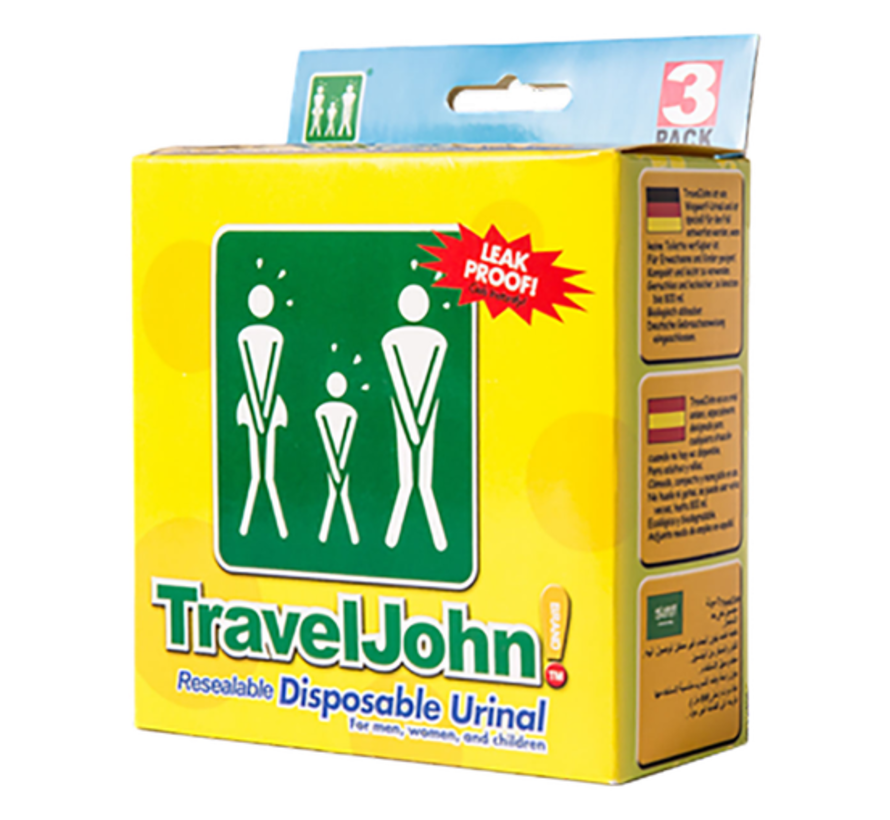 TravelJohn Urine Bag - 3 pieces - 800 ml - Leakproof & Odorless - Unisex Disposable Urinal