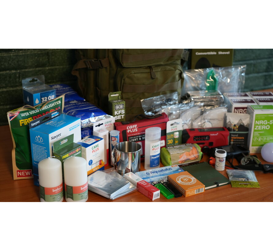 Bug Out Bag Compleet – Uitgebreid 72-uurs Noodpakket in 45L Rugzak – Waterfilter, Kookgerei, EHBO, Verlichting & Survival Tools