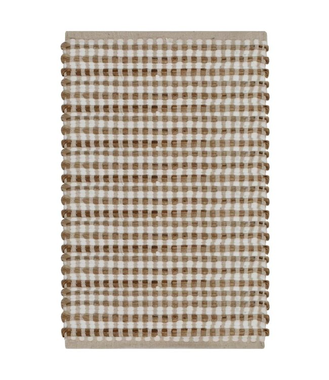 Badmattenset handgeweven jute en stof naturel en wit