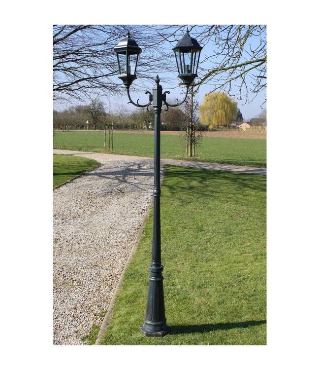 Tuinlantaarn met 2 armen 230 cm aluminium donkergroen/zwart