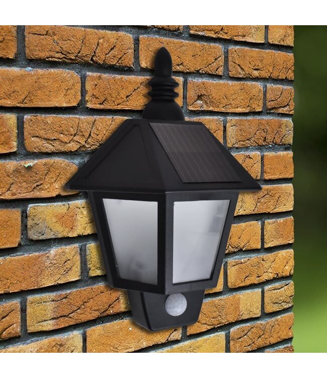 Solar-wandlampen 2 st met bewegingsensor zwart