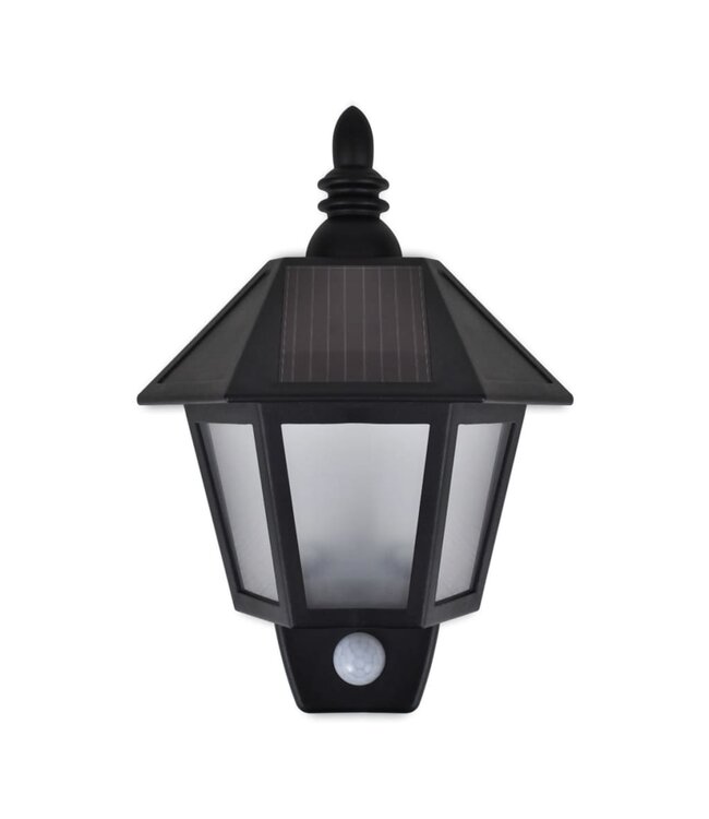 Solar-wandlampen 2 st met bewegingsensor zwart