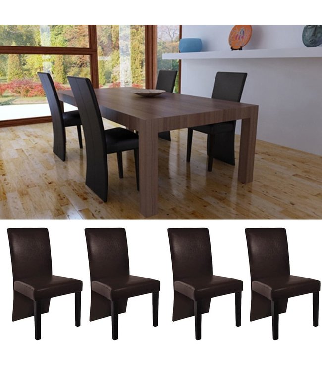 Eetkamerstoelen 4 st kunstleer donkerbruin