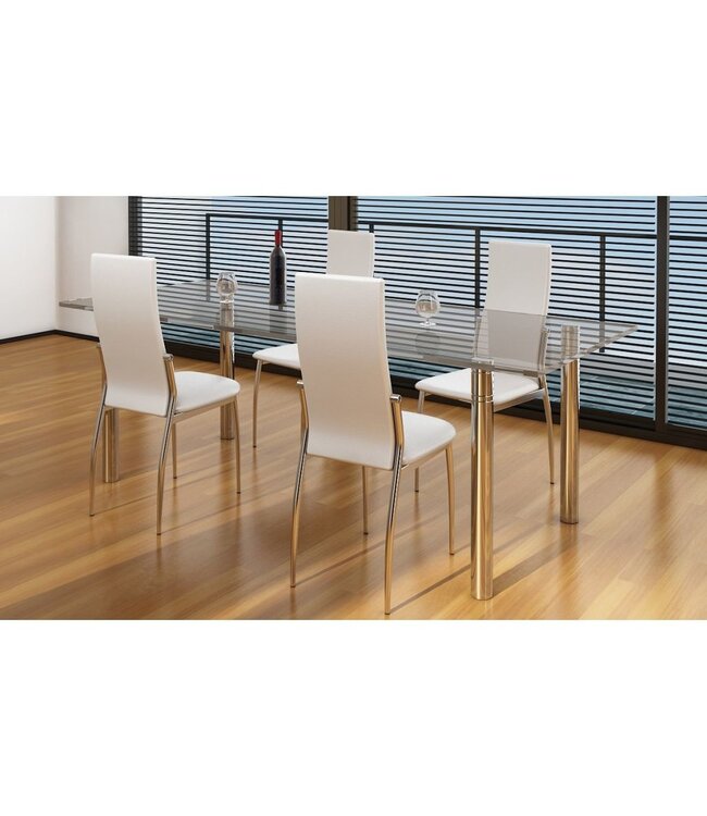 Eetkamerstoelen golvende rugleuning kunstleer wit 4 st