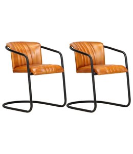Eetkamerstoelen 2 st echt leer tan