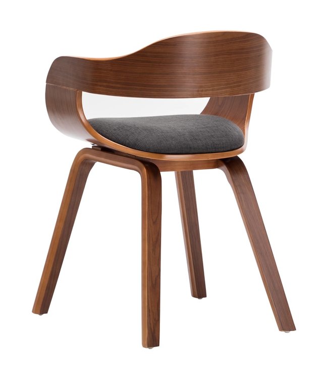 Eetkamerstoel stof en gebogen hout donkergrijs