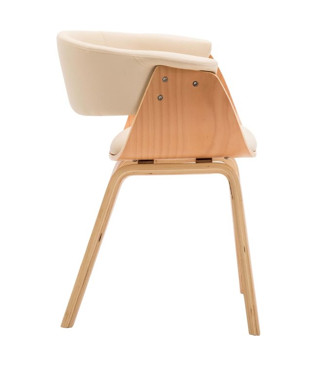 Eetkamerstoel gebogen hout en kunstleer crème