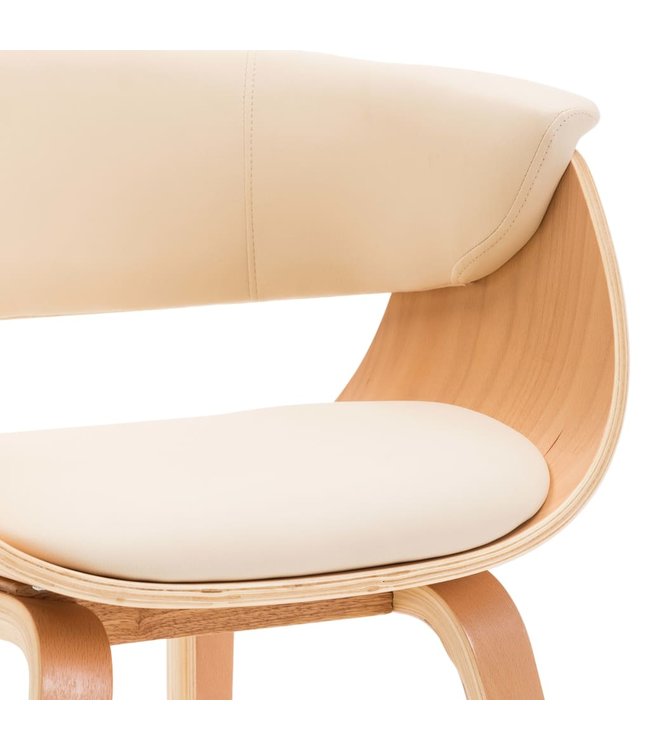 Eetkamerstoel gebogen hout en kunstleer crème