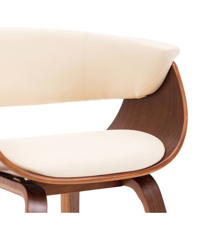 Eetkamerstoel gebogen hout en kunstleer crème