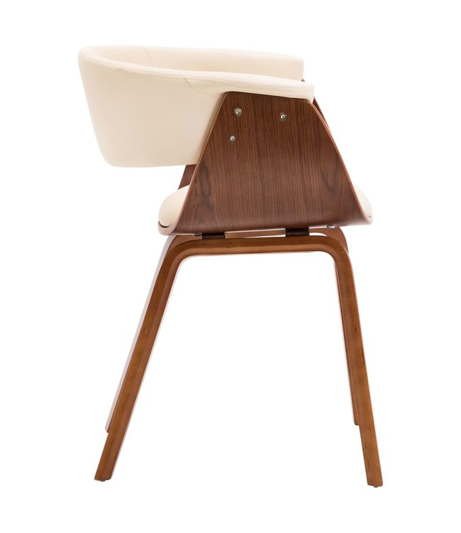 Eetkamerstoel gebogen hout en kunstleer crème