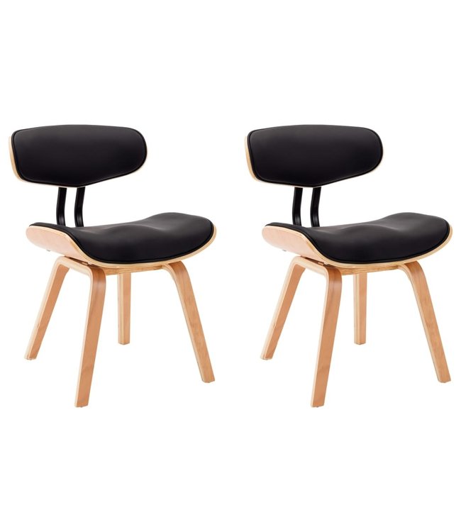 Eetkamerstoelen 2 st gebogen hout en kunstleer zwart