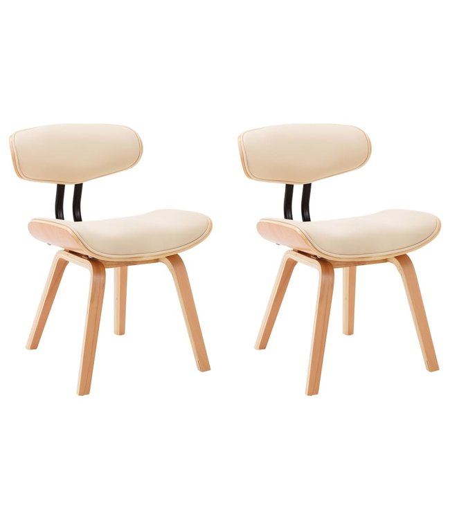 Eetkamerstoelen 2 st gebogen hout en kunstleer crème