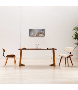 Eetkamerstoelen 2 st gebogen hout en kunstleer crème