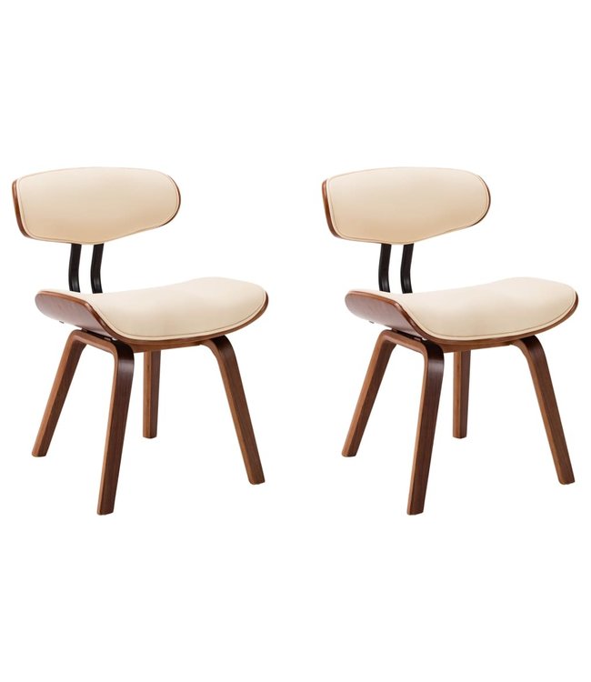 Eetkamerstoelen 2 st gebogen hout en kunstleer crème