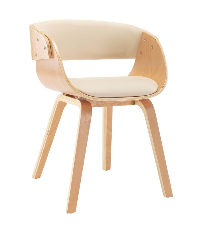 Eetkamerstoel gebogen hout en kunstleer crème