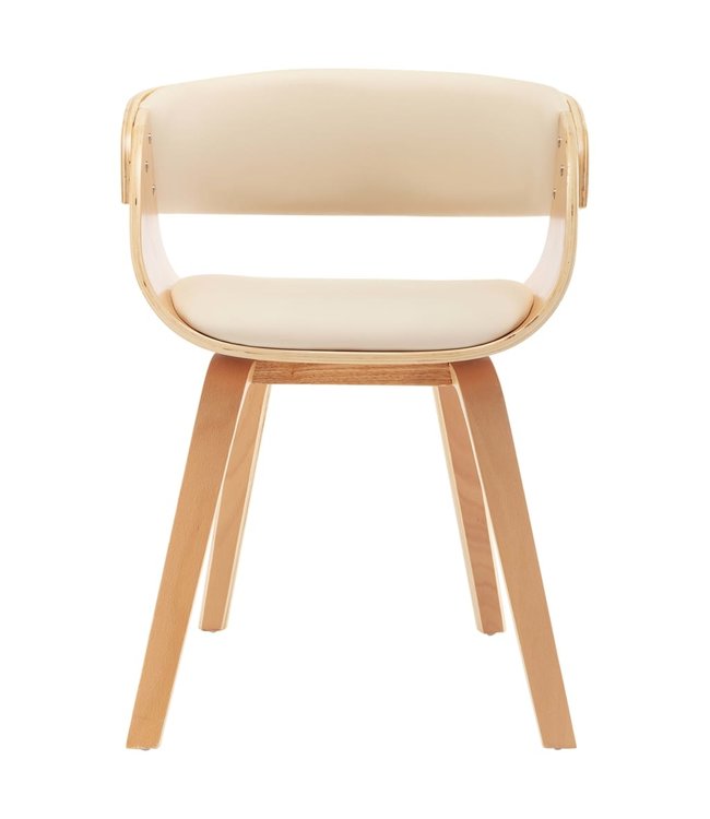 Eetkamerstoel gebogen hout en kunstleer crème