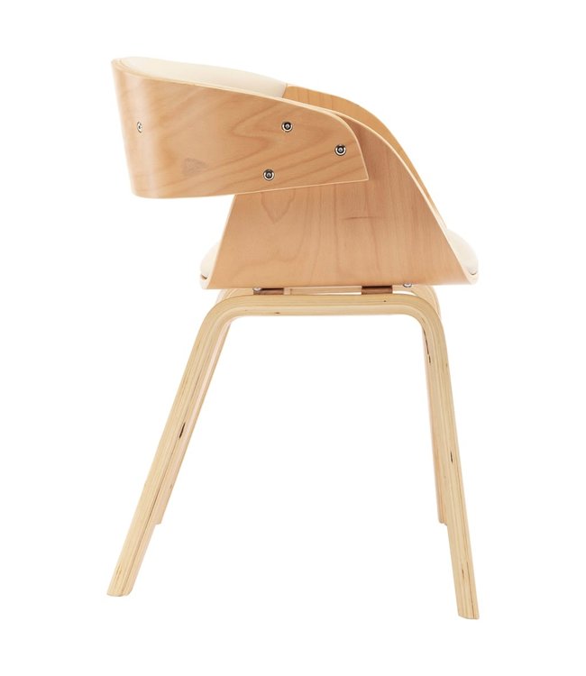 Eetkamerstoel gebogen hout en kunstleer crème