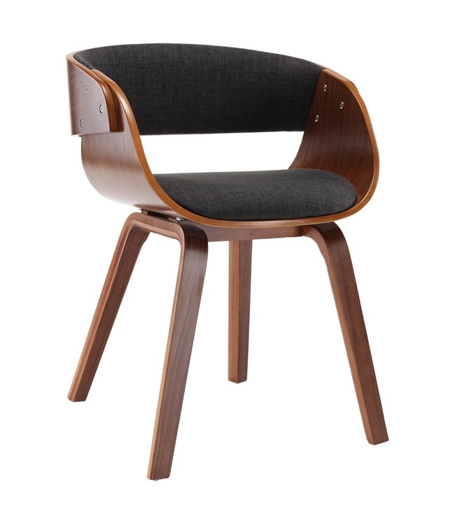 Eetkamerstoel gebogen hout en stof grijs