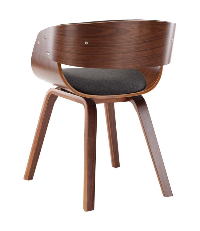 Eetkamerstoel gebogen hout en stof grijs