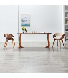 Eetkamerstoel gebogen hout en kunstleer crème