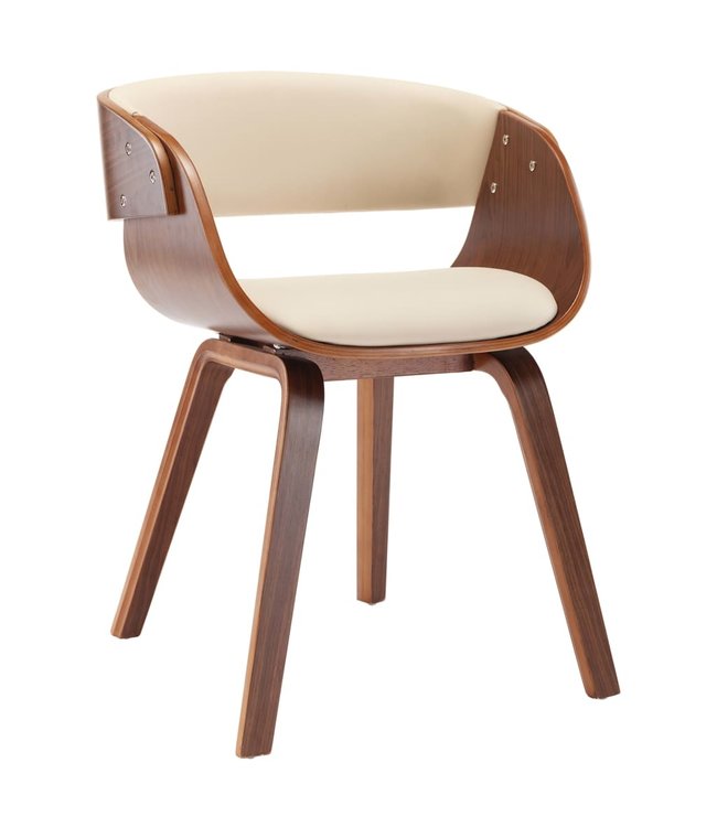 Eetkamerstoel gebogen hout en kunstleer crème