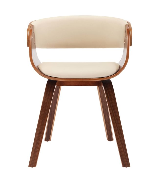 Eetkamerstoel gebogen hout en kunstleer crème