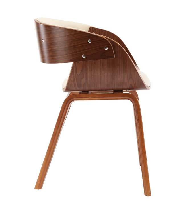 Eetkamerstoel gebogen hout en kunstleer crème