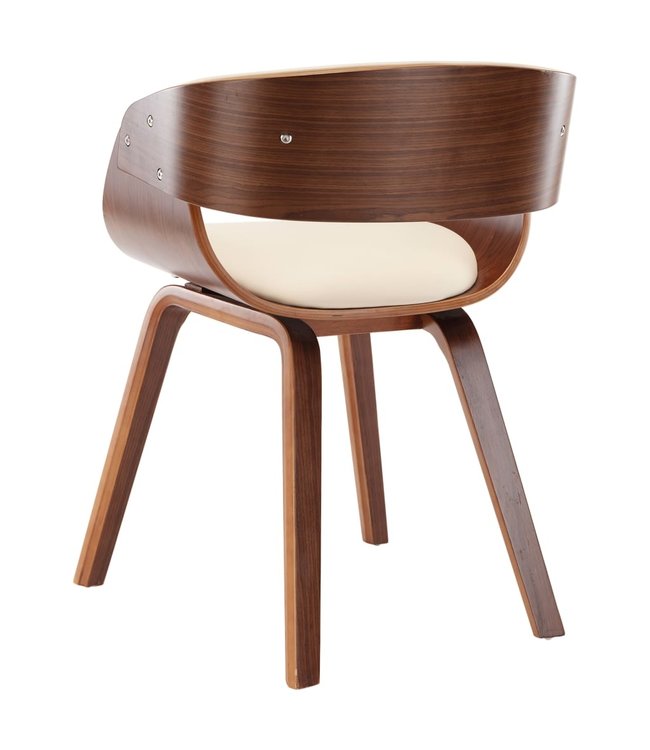 Eetkamerstoel gebogen hout en kunstleer crème